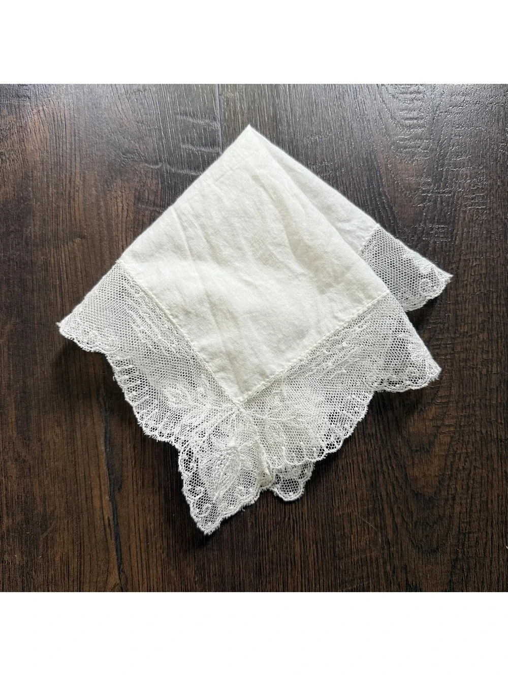 Antique Early 1900s Ivory Linen Floral Lace Handkerchief Wedding Hankie